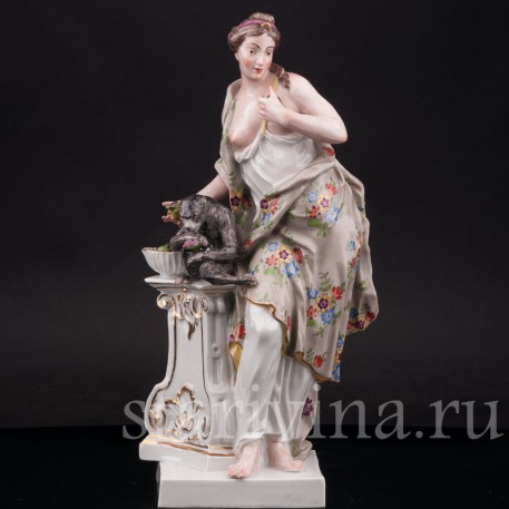 Фарфоровая статуэтка Девушка с обезьяной, Samson, Франция, 19 в.