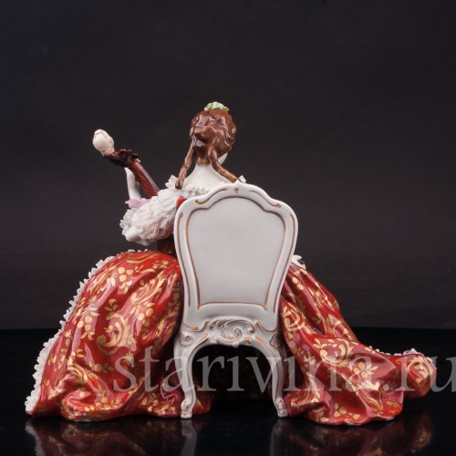 Фарфоровая статуэтка Дама с виолончелью, кружевная, Volkstedt, Германия, нач. 20 в.