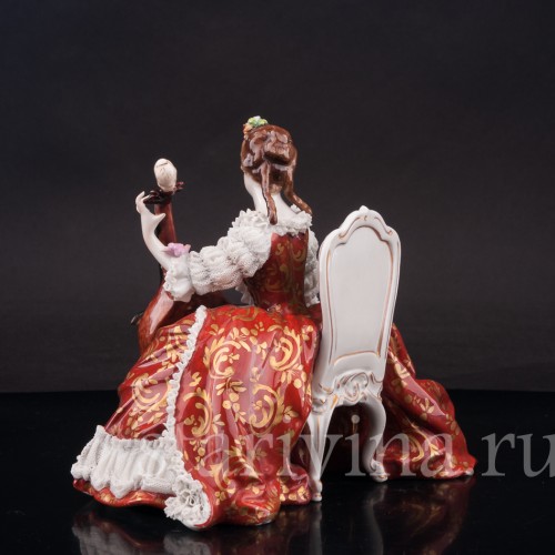 Фарфоровая статуэтка Дама с виолончелью, кружевная, Volkstedt, Германия, нач. 20 в.