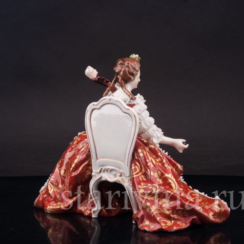 Фарфоровая статуэтка Дама с виолончелью, кружевная, Volkstedt, Германия, нач. 20 в.