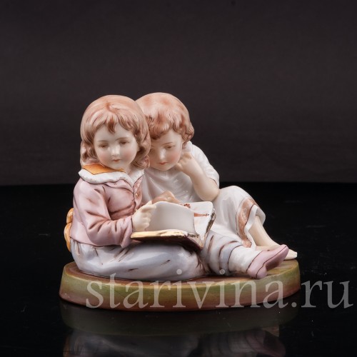 Фарфоровая статуэтка Дети с книжкой, E. A. Muller, Германия, 1890-1927 гг.