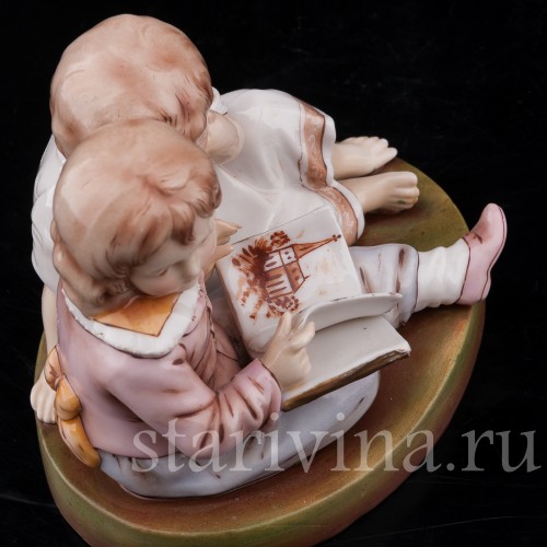 Фарфоровая статуэтка Дети с книжкой, E. A. Muller, Германия, 1890-1927 гг.