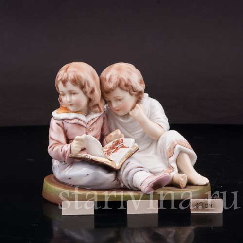 Фарфоровая статуэтка Дети с книжкой, E. A. Muller, Германия, 1890-1927 гг.