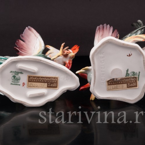 Парные фарфоровые статуэтки Петушиный бой, Hutschenreuther, Германия, 1950-60 гг.