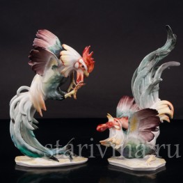 Парные фарфоровые статуэтки Петушиный бой, Hutschenreuther, Германия, 1950-60 гг.