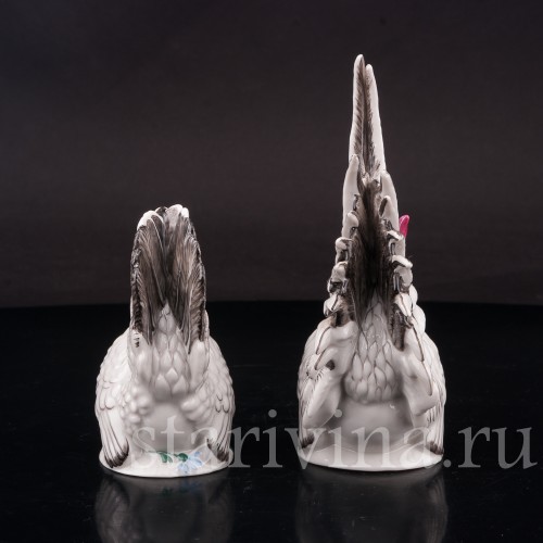 Фарфоровые статуэтки птиц Петух и курица, Nymphenburg, Германия.