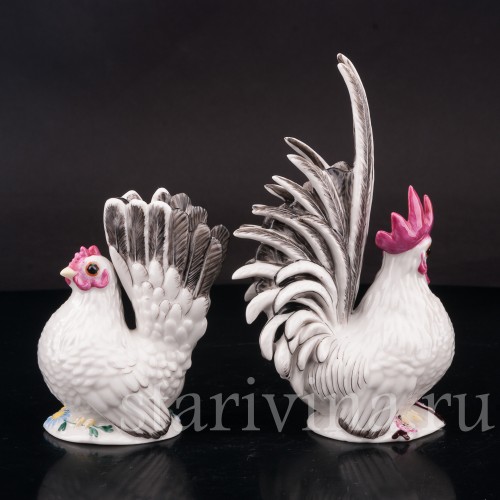 Фарфоровые статуэтки птиц Петух и курица, Nymphenburg, Германия.