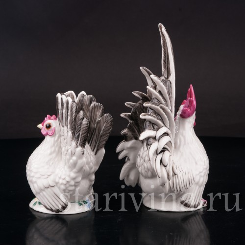 Фарфоровые статуэтки птиц Петух и курица, Nymphenburg, Германия.