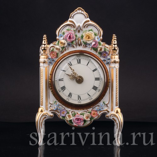 Фарфоровые часы Цветочные букеты, Hoffner & Co, Германия, 1960е гг.