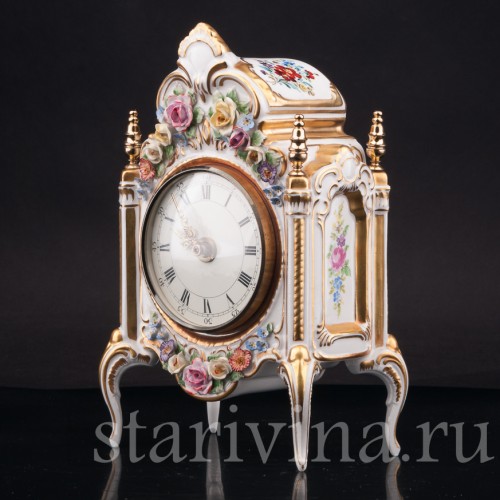 Фарфоровые часы Цветочные букеты, Hoffner & Co, Германия, 1960е гг.