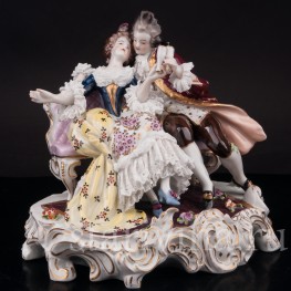 Фарфоровая статуэтка Пара с бокалами, кружевная, Volkstedt, Германия, нач. 20 в.