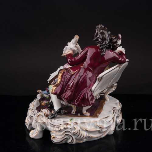 Фарфоровая статуэтка Пара с бокалами, кружевная, Volkstedt, Германия, нач. 20 в.