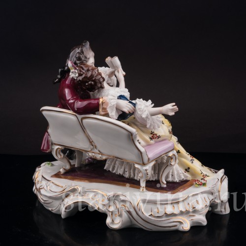 Фарфоровая статуэтка Пара с бокалами, кружевная, Volkstedt, Германия, нач. 20 в.