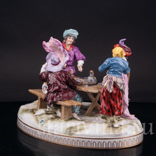 Фарфоровая композиция Весёлая компания за столом, Ernst Bohne Sohne, Германия, нач. 20 в.