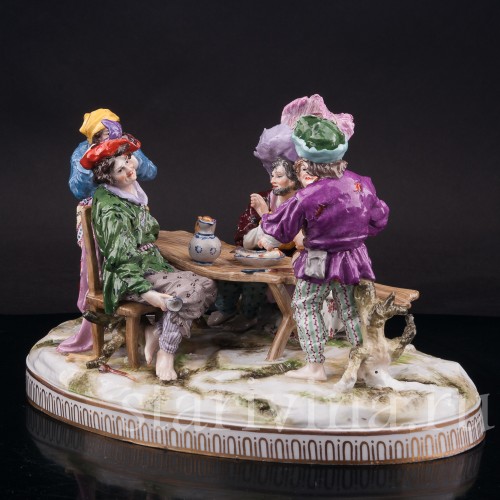 Фарфоровая композиция Весёлая компания за столом, Ernst Bohne Sohne, Германия, нач. 20 в.