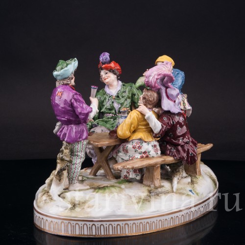 Фарфоровая композиция Весёлая компания за столом, Ernst Bohne Sohne, Германия, нач. 20 в.