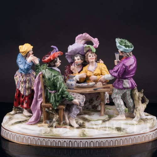 Фарфоровая композиция Весёлая компания за столом, Ernst Bohne Sohne, Германия, нач. 20 в.