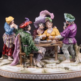 Фарфоровая композиция Весёлая компания за столом, Ernst Bohne Sohne, Германия, нач. 20 в.