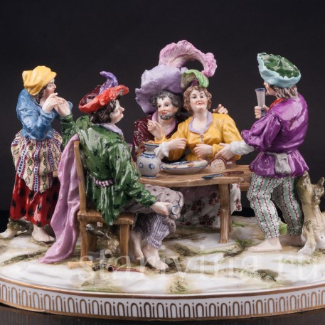 Фарфоровая композиция Весёлая компания за столом, Ernst Bohne Sohne, Германия, нач. 20 в.