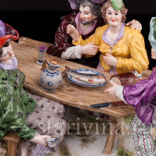 Фарфоровая композиция Весёлая компания за столом, Ernst Bohne Sohne, Германия, нач. 20 в.