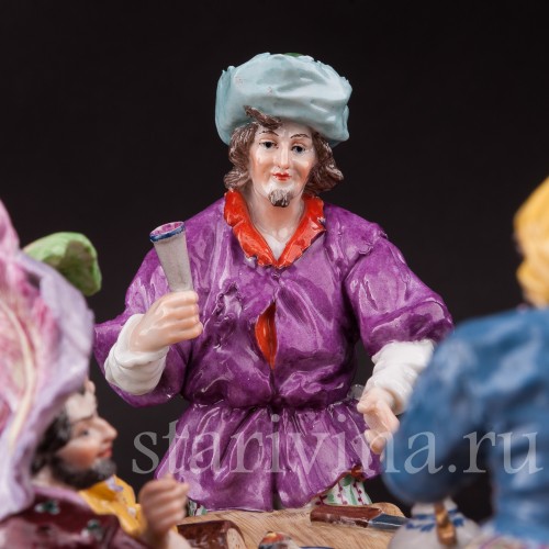 Фарфоровая композиция Весёлая компания за столом, Ernst Bohne Sohne, Германия, нач. 20 в.