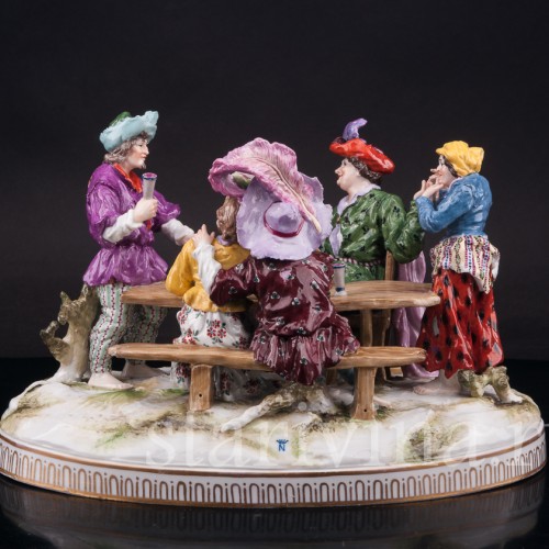Фарфоровая композиция Весёлая компания за столом, Ernst Bohne Sohne, Германия, нач. 20 в.