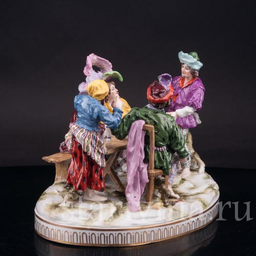 Фарфоровая композиция Весёлая компания за столом, Ernst Bohne Sohne, Германия, нач. 20 в.