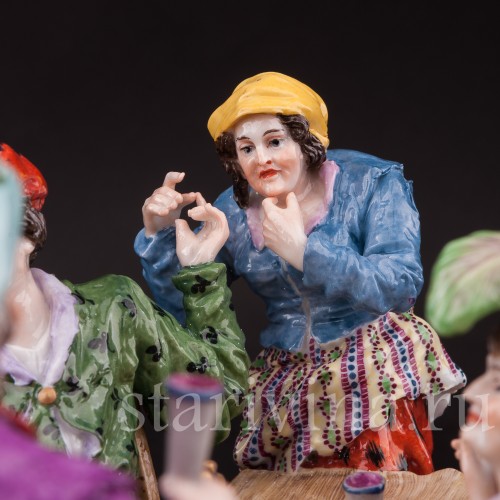 Фарфоровая композиция Весёлая компания за столом, Ernst Bohne Sohne, Германия, нач. 20 в.