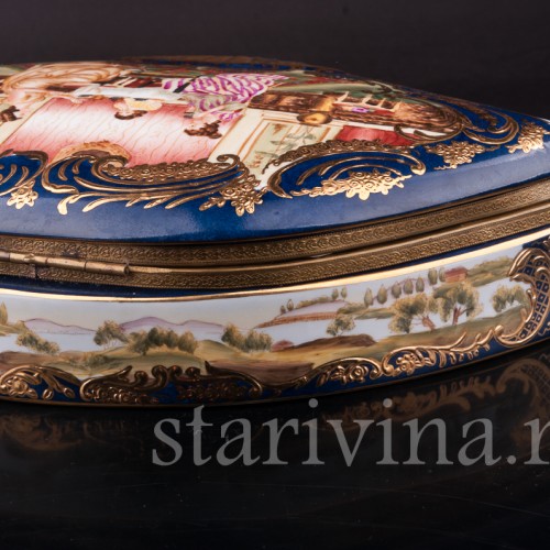 Декоративная шкатулка из фарфора Чаепитие, Франция, кон. 19 в.