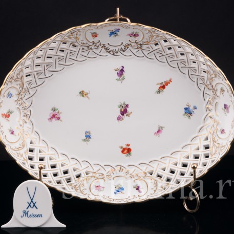 Блюдо с прорезным бортом Мейсенские цветы, Meissen, Германия, пер. пол. 20 в.