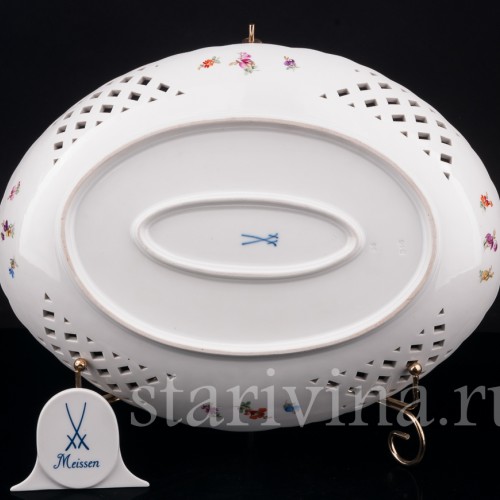 Блюдо с прорезным бортом Мейсенские цветы, Meissen, Германия, пер. пол. 20 в.