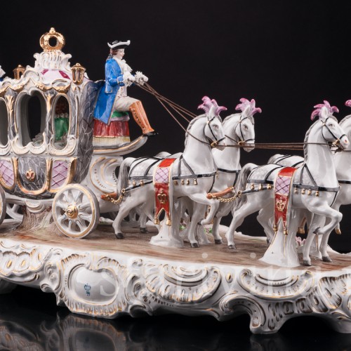 Композиция из фарфора Карета с четверкой лошадей, Sitzendorf, Германия, сер. 20 в.