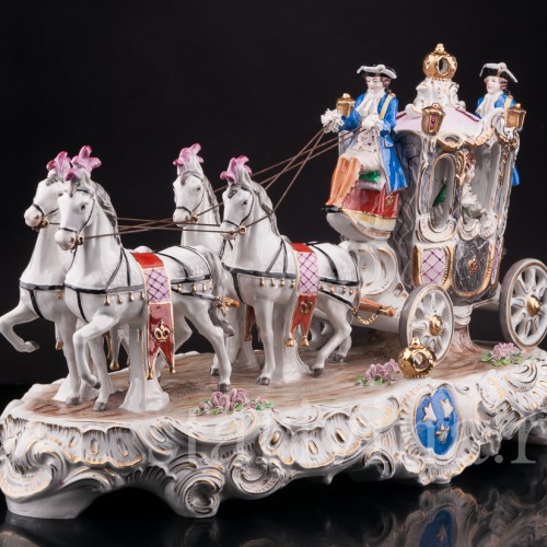 Композиция из фарфора Карета с четверкой лошадей, Sitzendorf, Германия, сер. 20 в.
