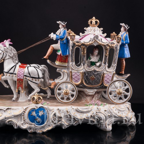 Композиция из фарфора Карета с четверкой лошадей, Sitzendorf, Германия, сер. 20 в.