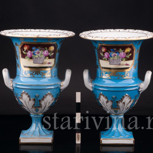 Парные фарфоровые вазы Кратеры, Carl Thieme, Германия, перв. пол. 20 в.