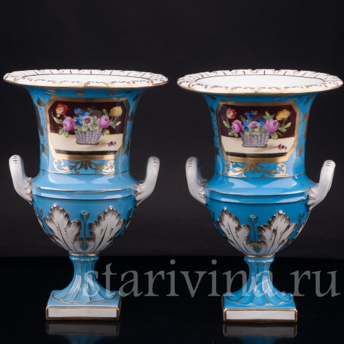 Парные фарфоровые вазы Кратеры, Carl Thieme, Германия, перв. пол. 20 в.