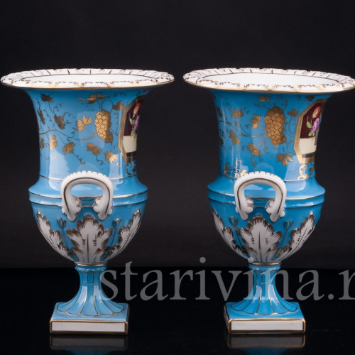 Парные фарфоровые вазы Кратеры, Carl Thieme, Германия, перв. пол. 20 в.
