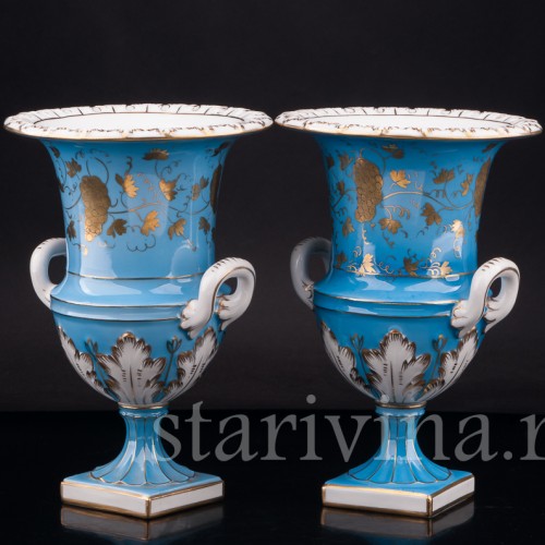 Парные фарфоровые вазы Кратеры, Carl Thieme, Германия, перв. пол. 20 в.