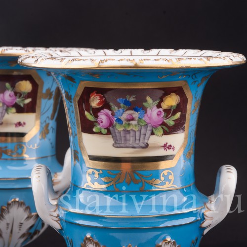 Парные фарфоровые вазы Кратеры, Carl Thieme, Германия, перв. пол. 20 в.