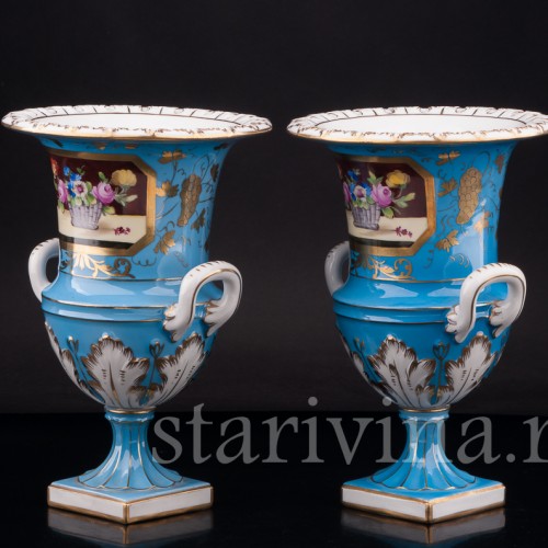 Парные фарфоровые вазы Кратеры, Carl Thieme, Германия, перв. пол. 20 в.