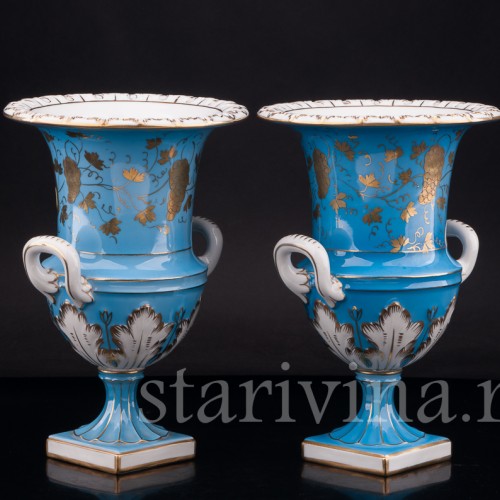 Парные фарфоровые вазы Кратеры, Carl Thieme, Германия, перв. пол. 20 в.