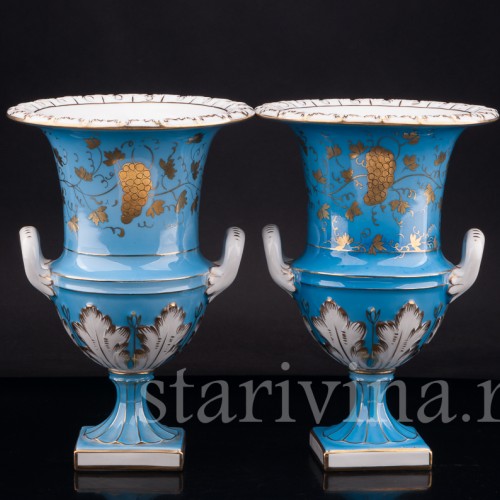 Парные фарфоровые вазы Кратеры, Carl Thieme, Германия, перв. пол. 20 в.