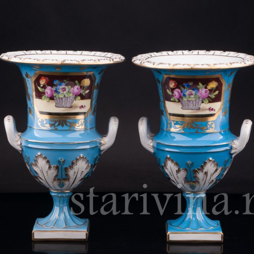 Парные фарфоровые вазы Кратеры, Carl Thieme, Германия, перв. пол. 20 в.