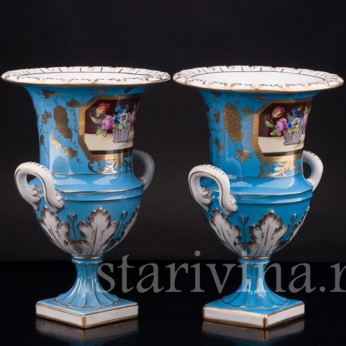 Парные фарфоровые вазы Кратеры, Carl Thieme, Германия, перв. пол. 20 в.