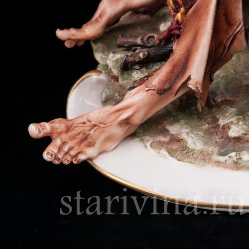 Композиция из фарфора Путник с курицей, Capodimonte, Италия, вт. пол. 20 в.