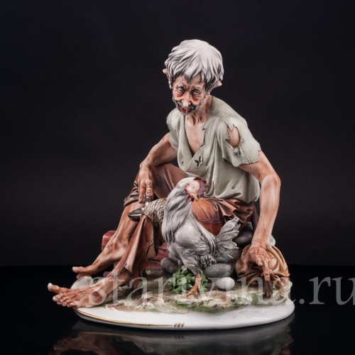 Композиция из фарфора Путник с курицей, Capodimonte, Италия, вт. пол. 20 в.