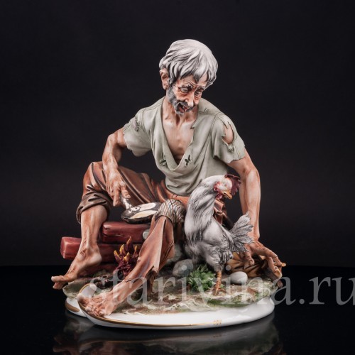 Композиция из фарфора Путник с курицей, Capodimonte, Италия, вт. пол. 20 в.