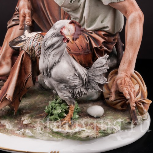 Композиция из фарфора Путник с курицей, Capodimonte, Италия, вт. пол. 20 в.