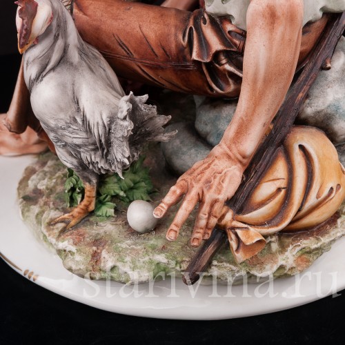 Композиция из фарфора Путник с курицей, Capodimonte, Италия, вт. пол. 20 в.