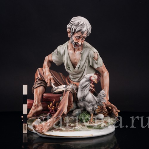 Композиция из фарфора Путник с курицей, Capodimonte, Италия, вт. пол. 20 в.